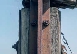 This artifact is from a style of pumpjack once used in Petrolia and is kept for display.